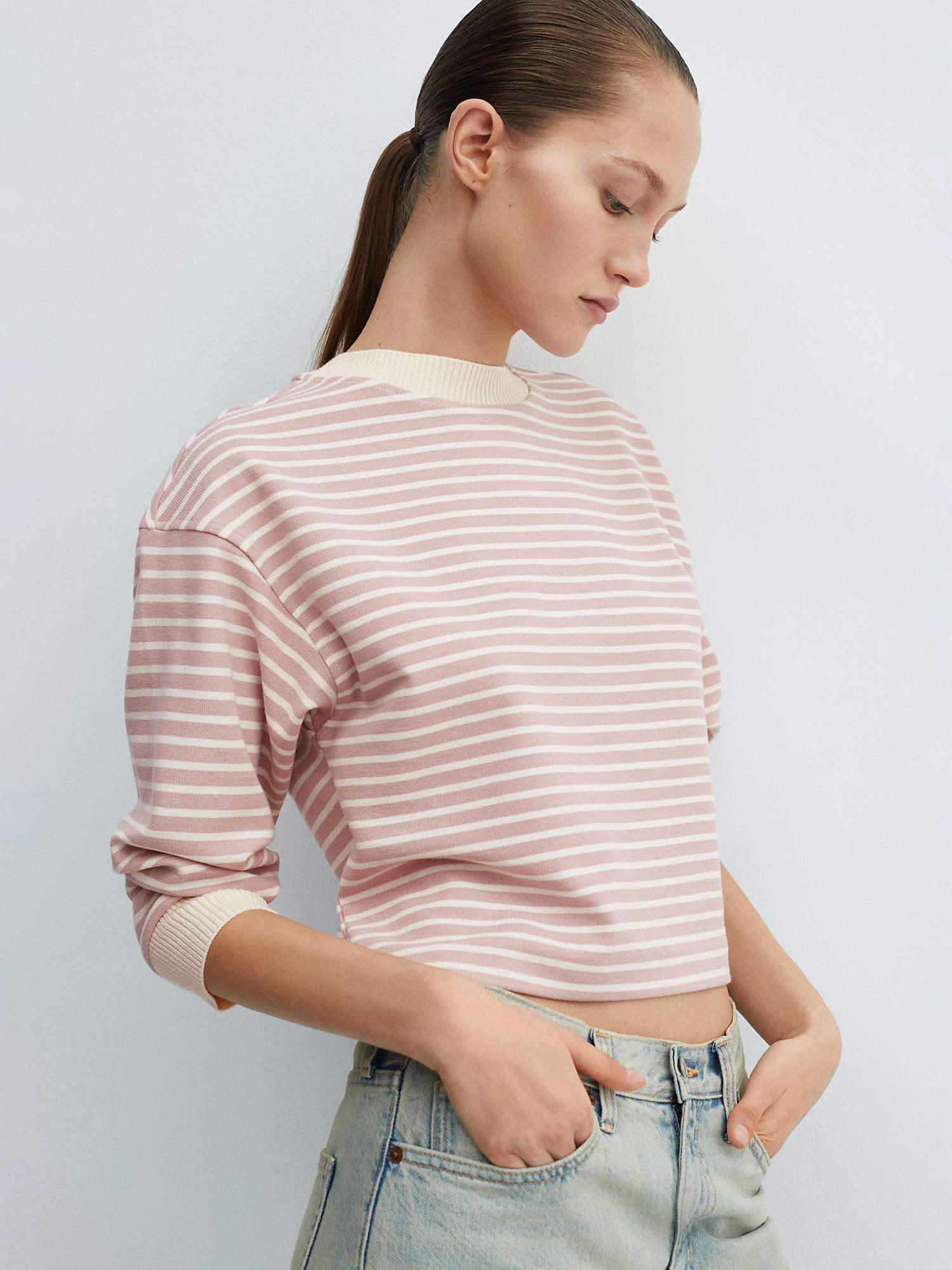 Buy Mango Rose Cotton Blend Striped Sweatshirt Online at johnlewis.com