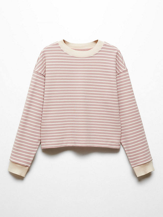 Mango Rose Cotton Blend Striped Sweatshirt, Lt-pastel Pink