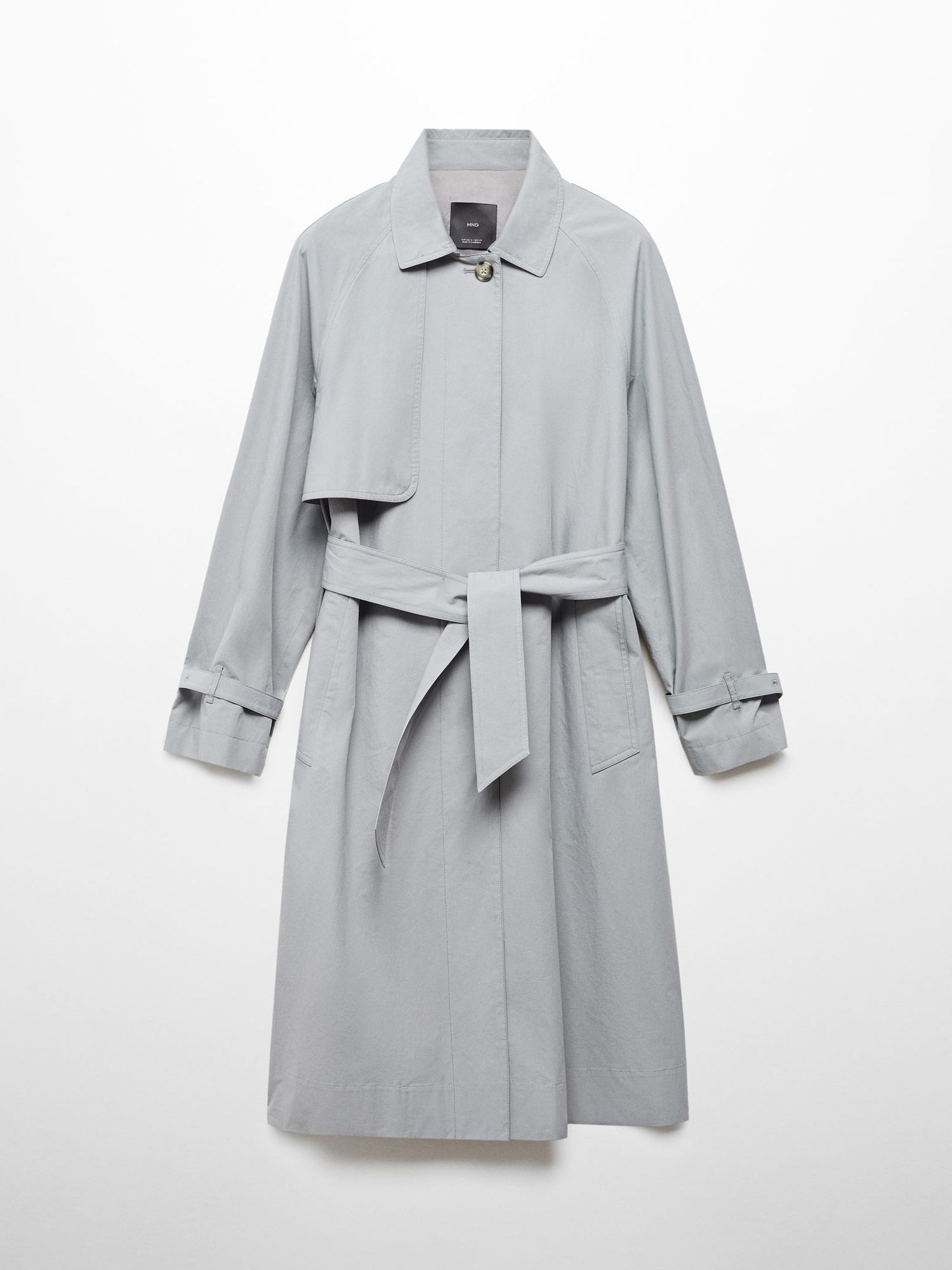 Mango Anchovy Knee Lengt Belted Coat, Medium Blue