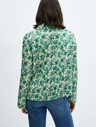 Mango Floral Print Shirred Shirt, Ivory/Multi