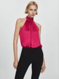 Mango Jasmin Satin Pleated Blouse, Medium Red