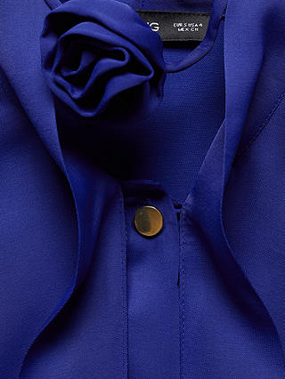 Mango Dalia Flower Choker Tie Neck Blouse, Medium Blue