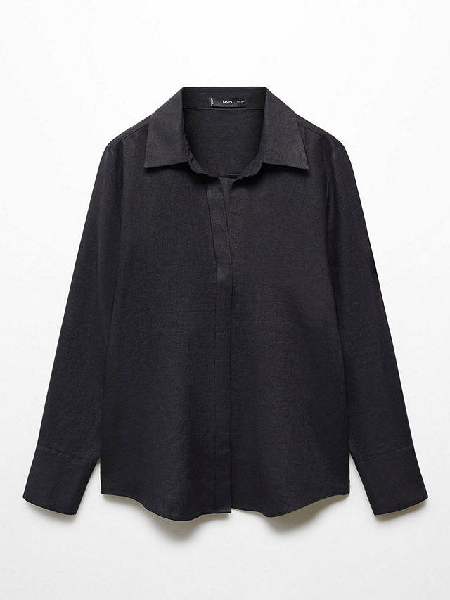 Mango Samara Linen Shirt, Black
