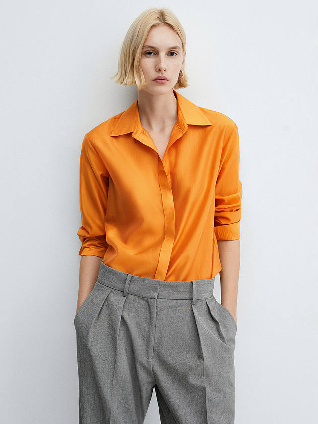 Mango Malva Concealed Button Shirt, Orange