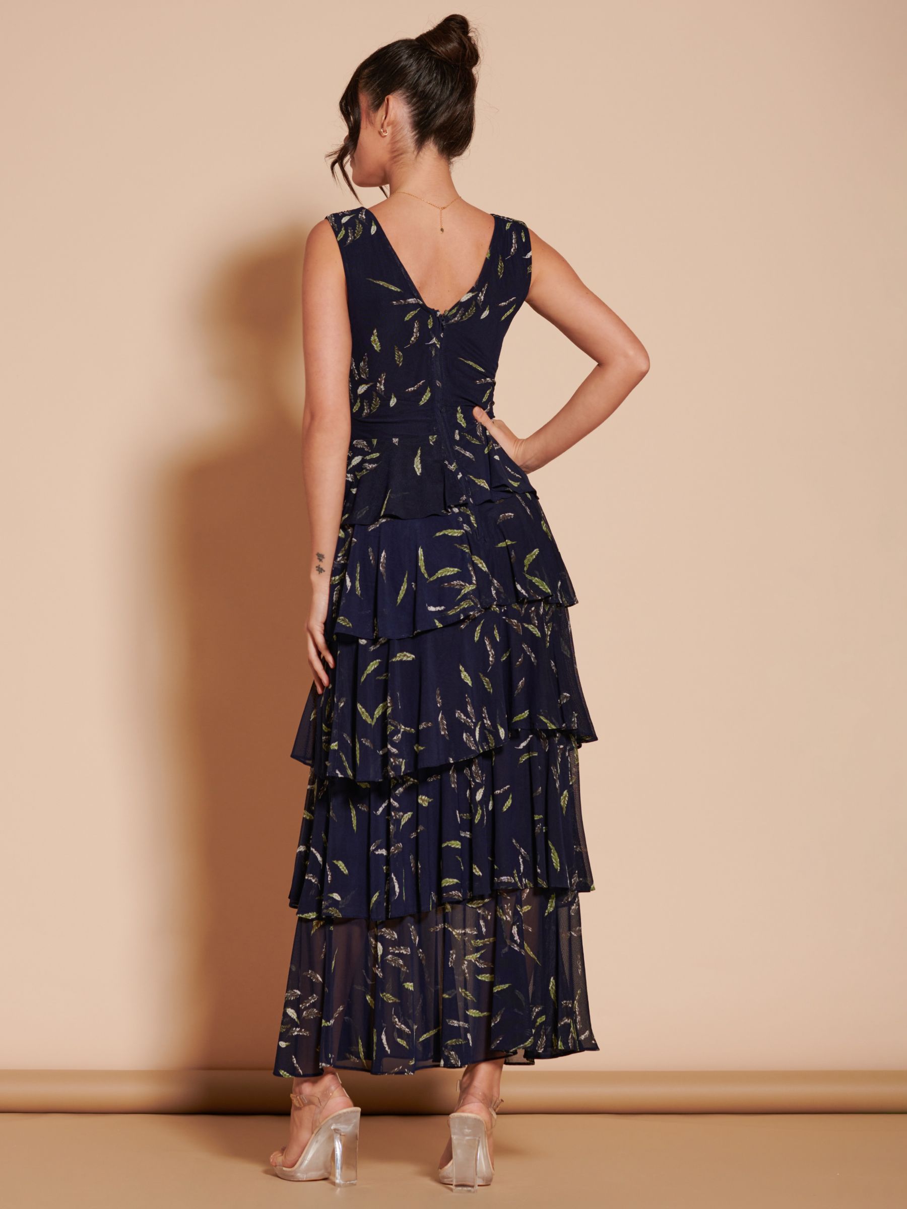 Buy Jolie Moi Tiered Hem Mesh Maxi Dress, Navy Multi Online at johnlewis.com