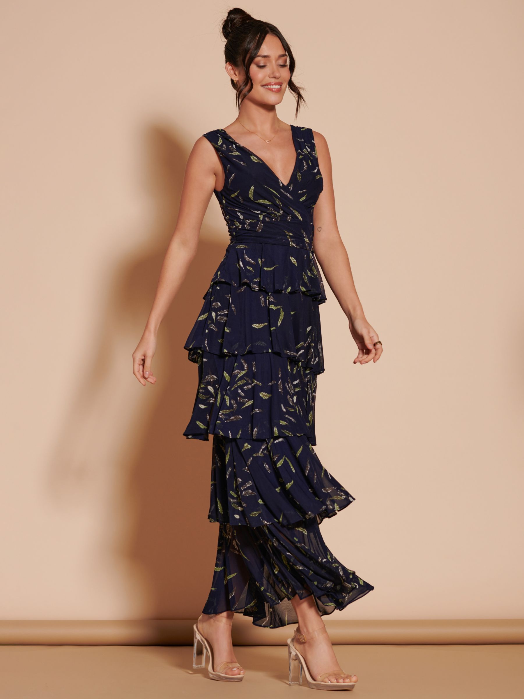 Buy Jolie Moi Tiered Hem Mesh Maxi Dress, Navy Multi Online at johnlewis.com