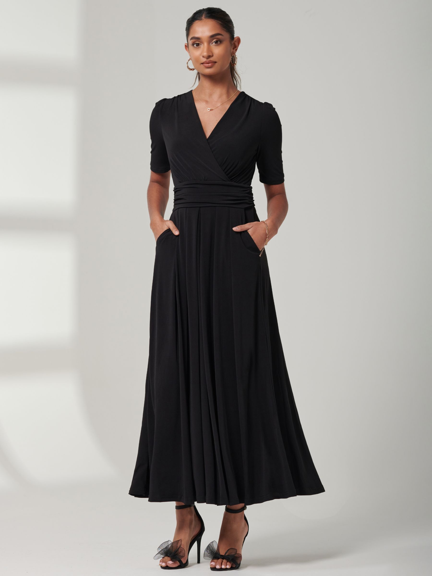 Jolie Moi Jersey V-Neck Maxi Dress, Black, 8