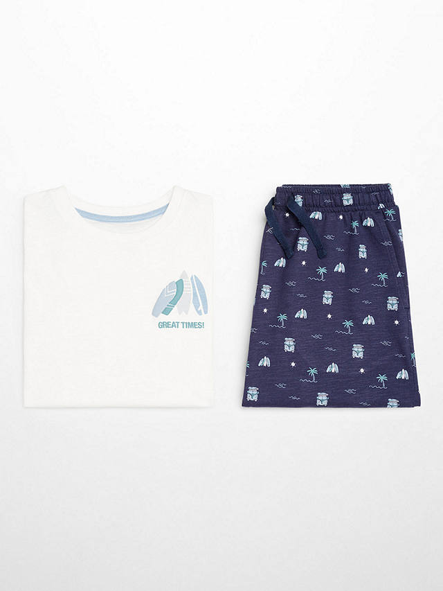 Mango Kids' Surfpy Print Shorts Pyjamas, Natural White/Multi