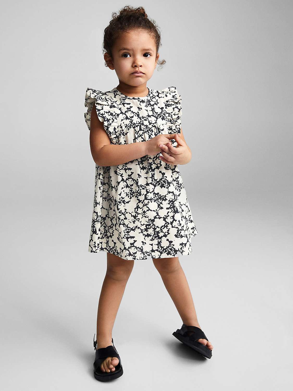 Buy Mango Baby Canela Floral Frill Linen Blend Dress, Light Beige/Black Online at johnlewis.com