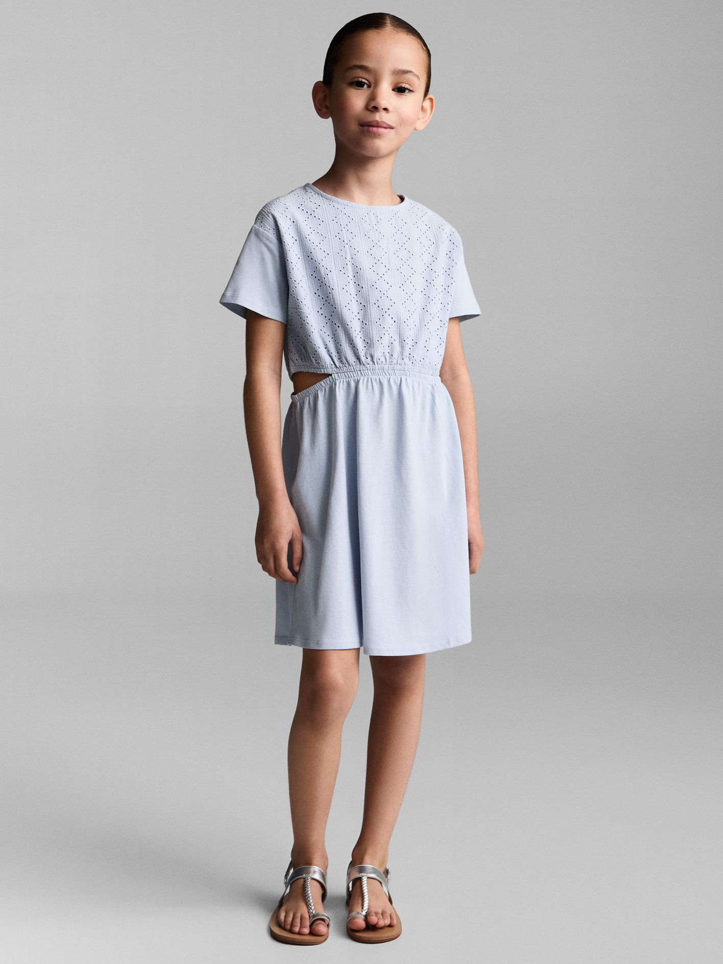 Buy Mango Kids' Sophie Cut Out Dress, Light Pastel Blue Online at johnlewis.com