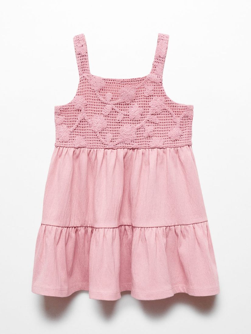 Mango Kids' Bibi Frill Floral Embroidered Dress, Pink, 12-18 months