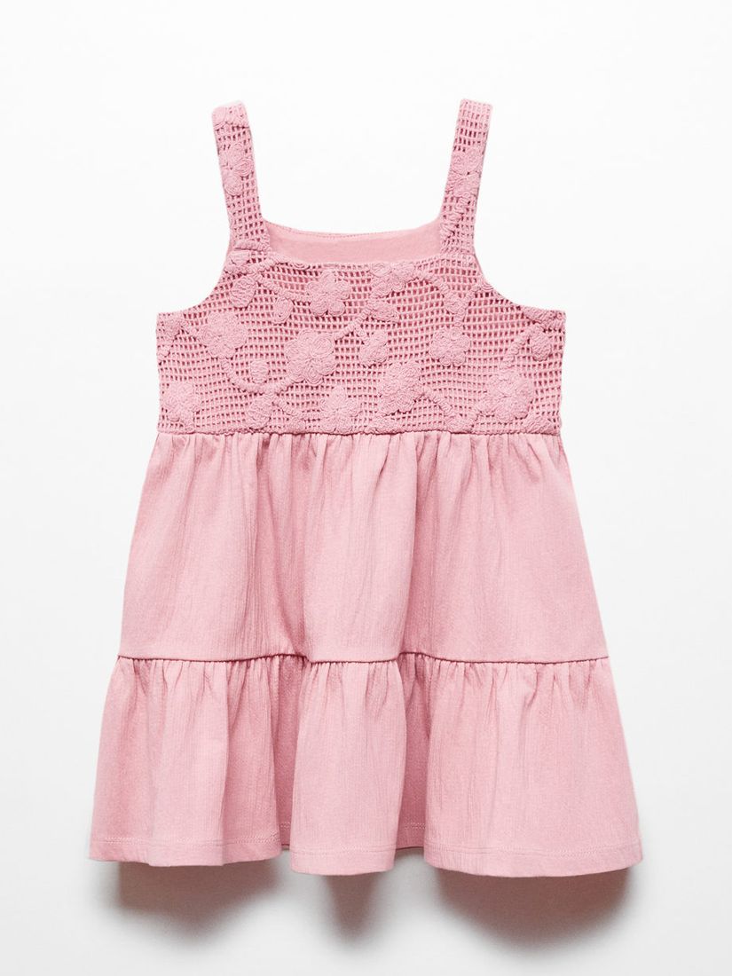 Mango Kids' Bibi Frill Floral Embroidered Dress, Pink, 12-18 months