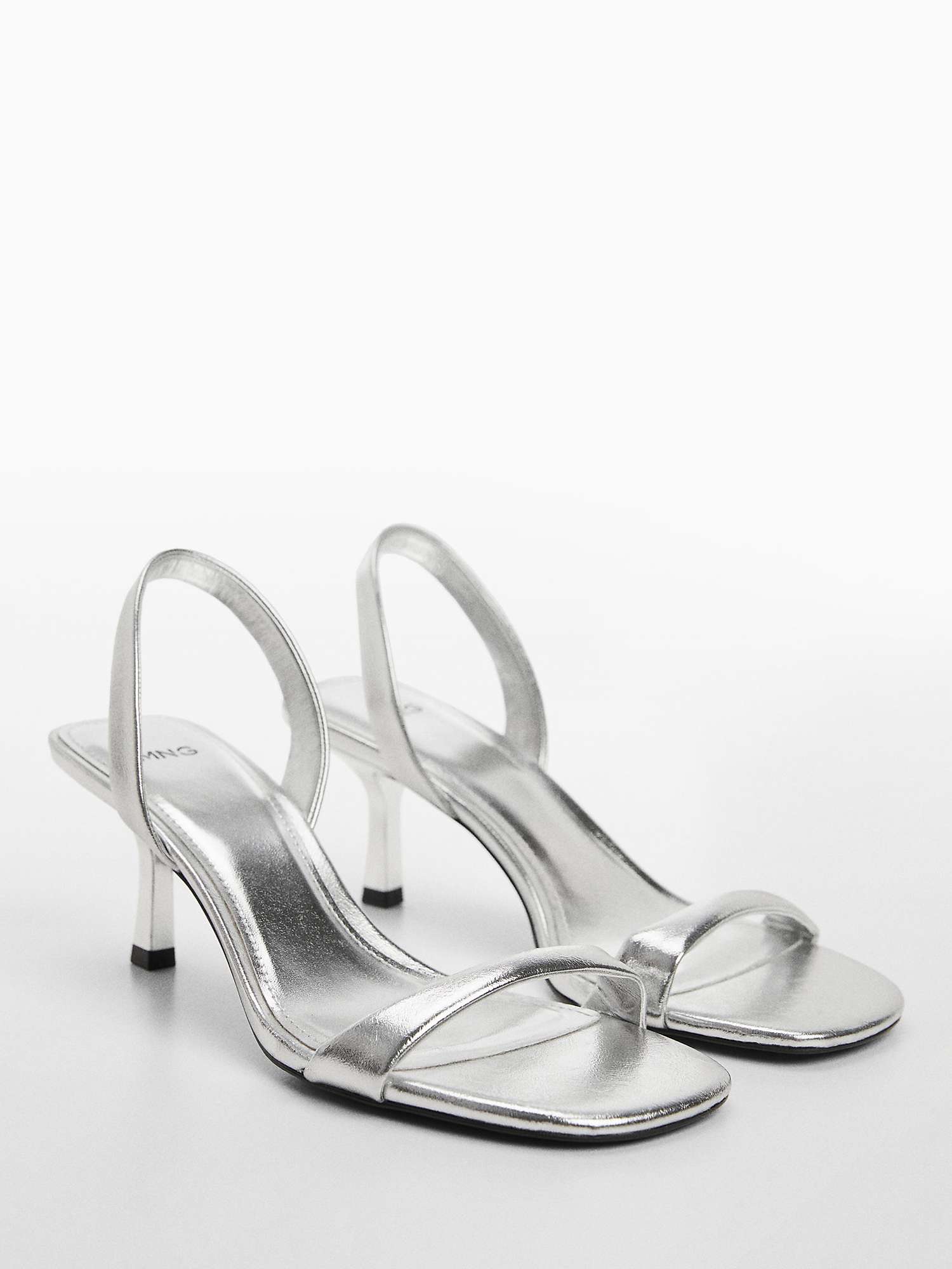 Buy Mango Gros Metallic High Heeled Sandals, Silver Online at johnlewis.com