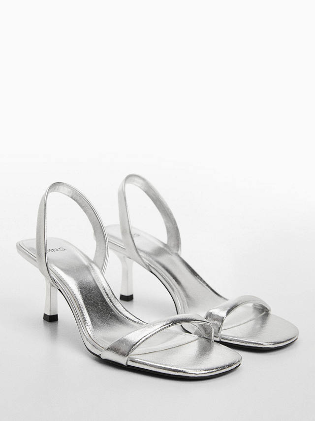 Mango Gros Metallic High Heeled Sandals, Silver, Silver