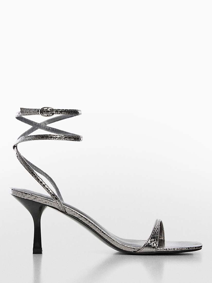 Buy Mango Paula Snake Effect Ankle Strap Sandals, Silver Online at johnlewis.com
