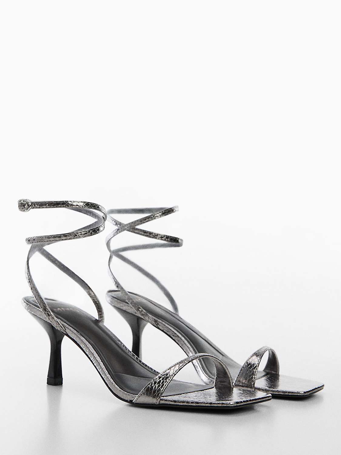 Buy Mango Paula Snake Effect Ankle Strap Sandals, Silver Online at johnlewis.com