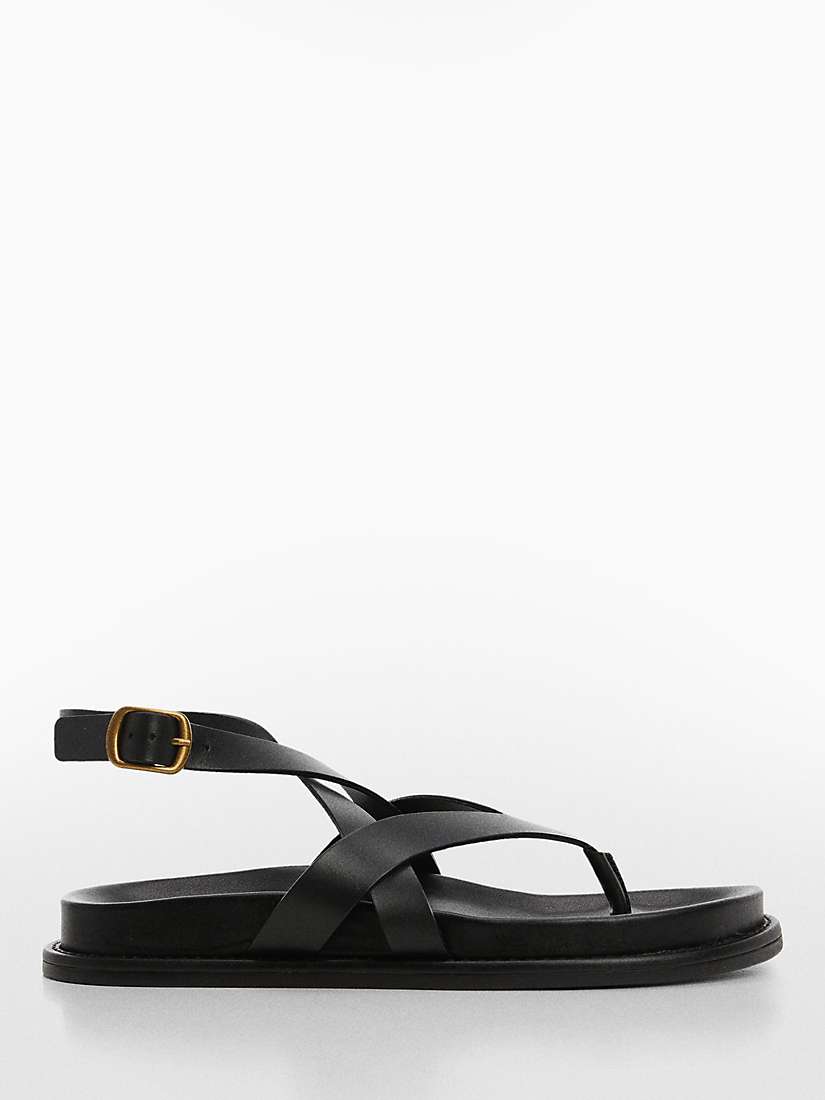 Buy Mango Utila Leather Strap Sandals, Black Online at johnlewis.com