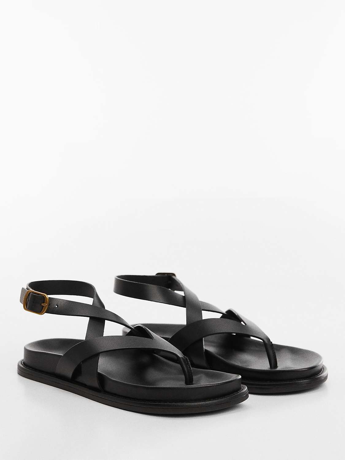 Buy Mango Utila Leather Strap Sandals, Black Online at johnlewis.com