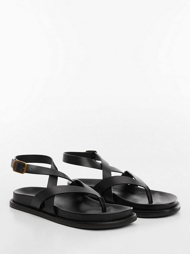 Mango Utila Leather Strap Sandals, Black