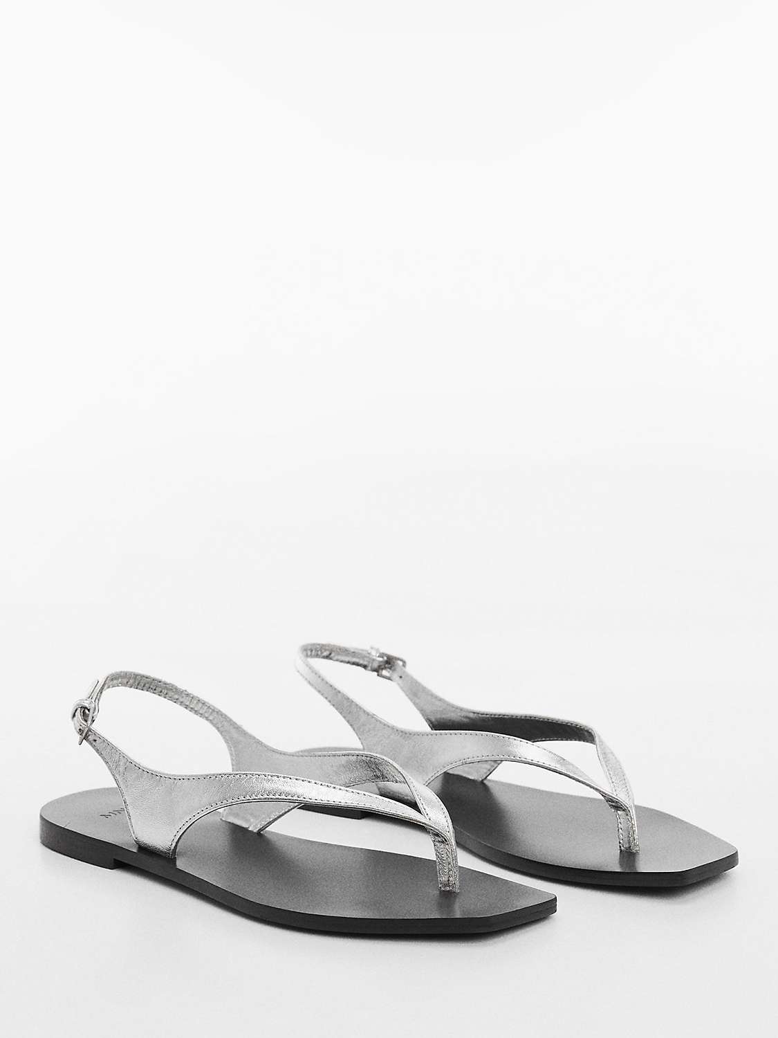 Buy Mango Amanda Leather Straps Sandals, Silver Online at johnlewis.com