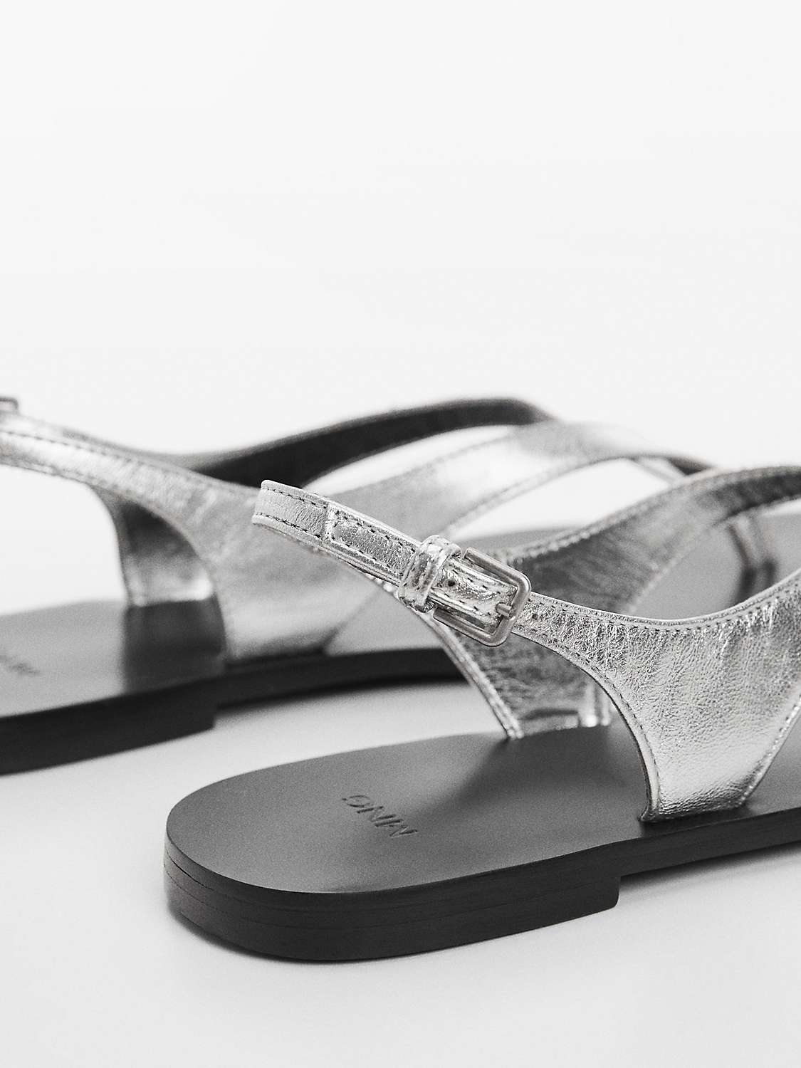 Buy Mango Amanda Leather Straps Sandals, Silver Online at johnlewis.com