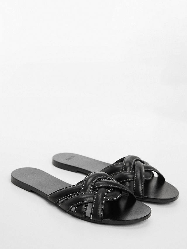 Mango Doblet Cross Strap Leather Slider Sandals, Black