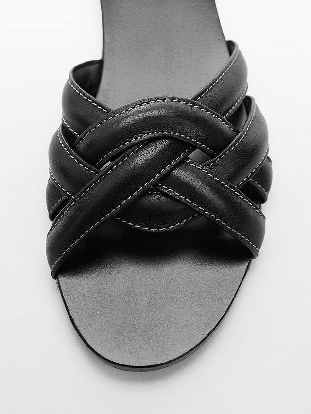 Mango Doblet Cross Strap Leather Slider Sandals, Black