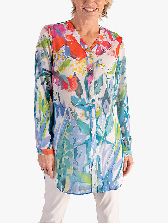 chesca Abstract Spring Flowers Print Chiffon Shirt, Blue/Multi