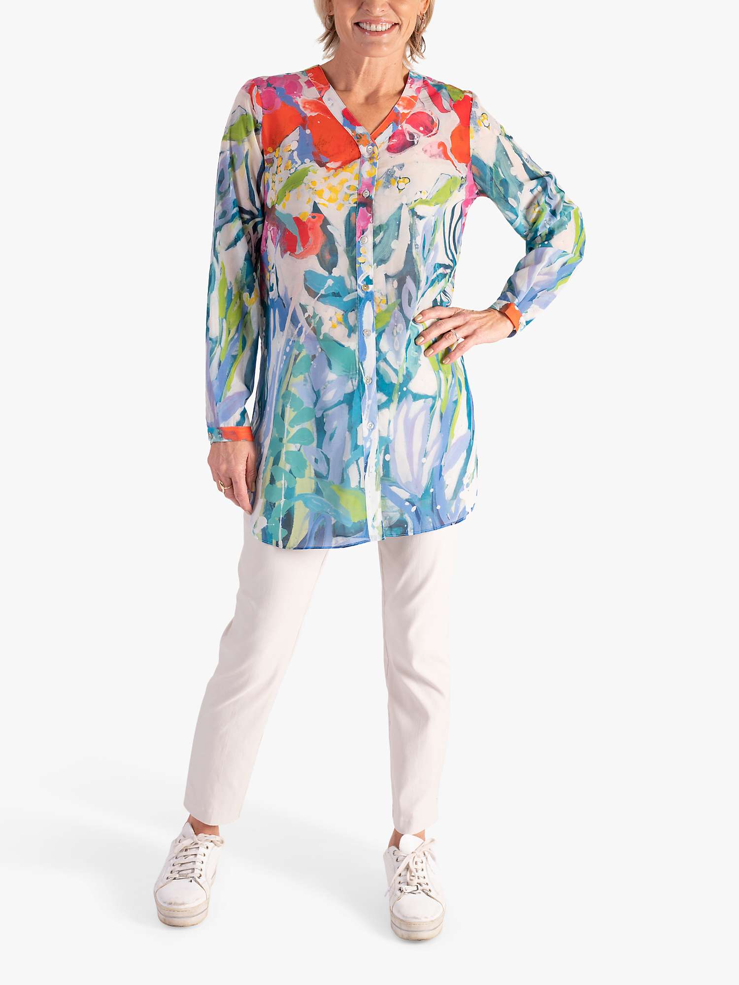 Buy chesca Abstract Spring Flowers Print Chiffon Shirt, Blue/Multi Online at johnlewis.com