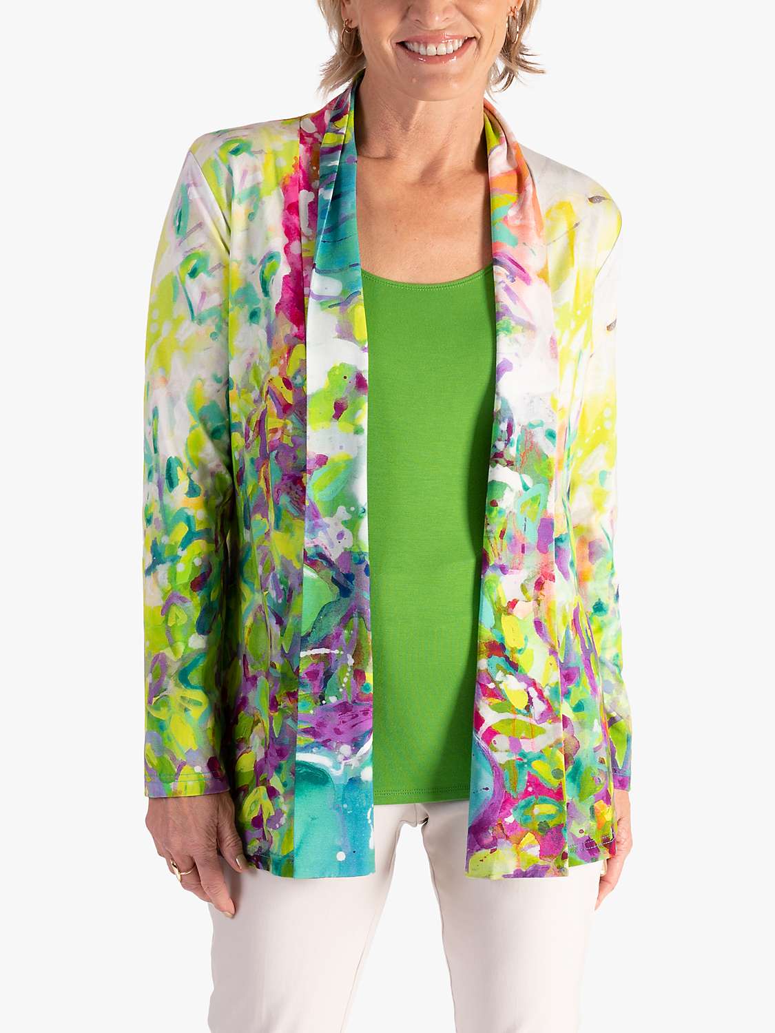 Buy chesca Butterfly Spring Flowers Print Jersey Cardigan, Green/Multi Online at johnlewis.com