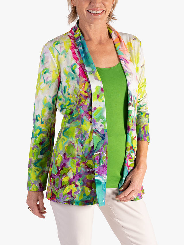 chesca Butterfly Spring Flowers Print Jersey Cardigan, Green/Multi