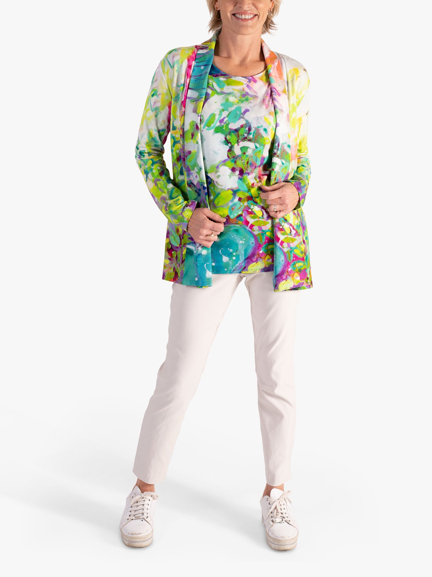 Buy chesca Butterfly Spring Flowers Print Jersey Cardigan, Green/Multi Online at johnlewis.com