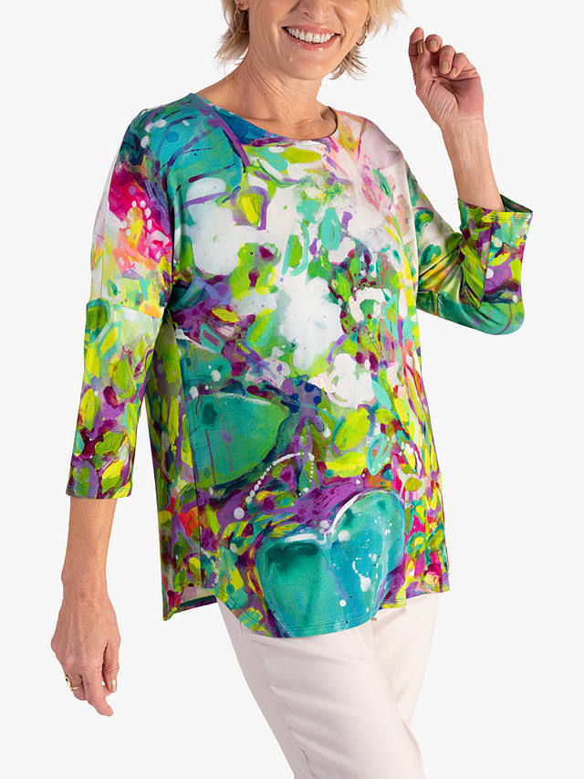chesca Spring Flowers Print Batwing Top, Green/Multi