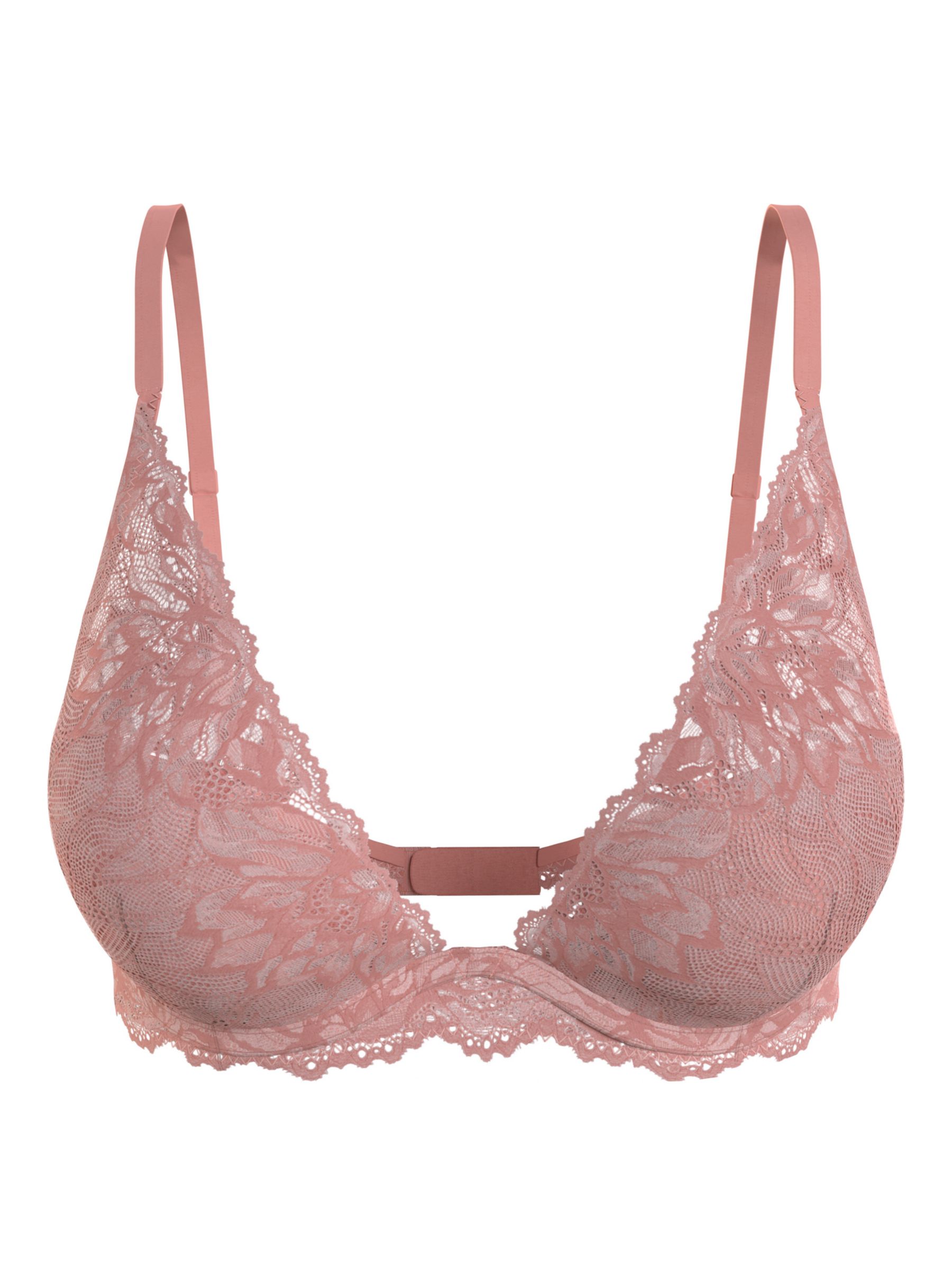 Calvin Klein Seductive Comfort Lotus Lightly Lined Plunge Bra, Coral Almond