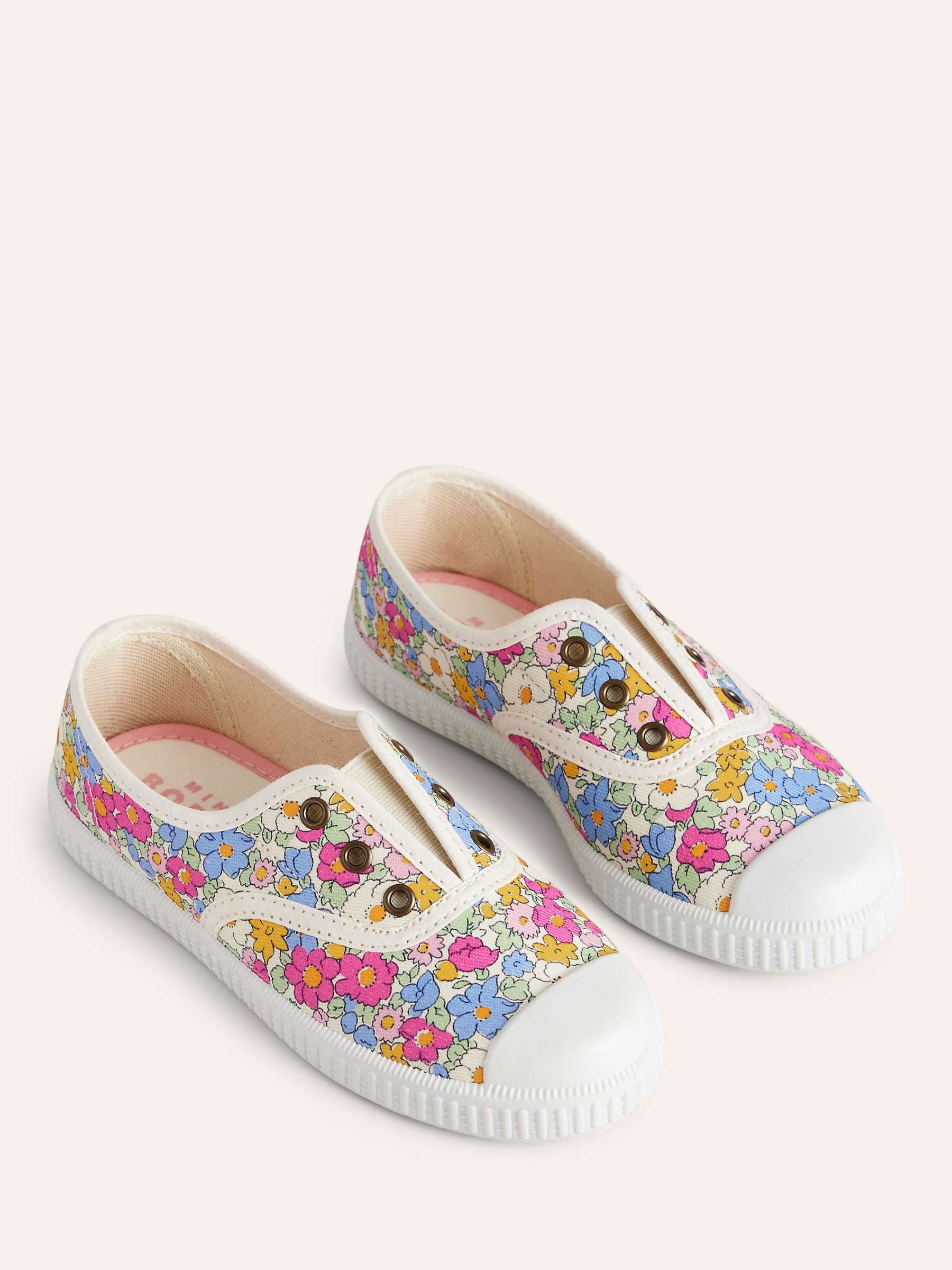Buy Mini Boden Kids' Canvas Laceless Floral Pull On Plimsolls, Pink Micro Floral Online at johnlewis.com