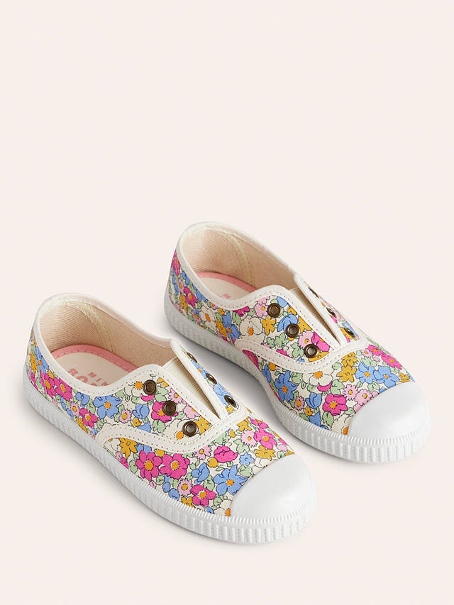 Mini Boden Kids' Canvas Laceless Floral Pull On Plimsolls, Pink Micro Floral