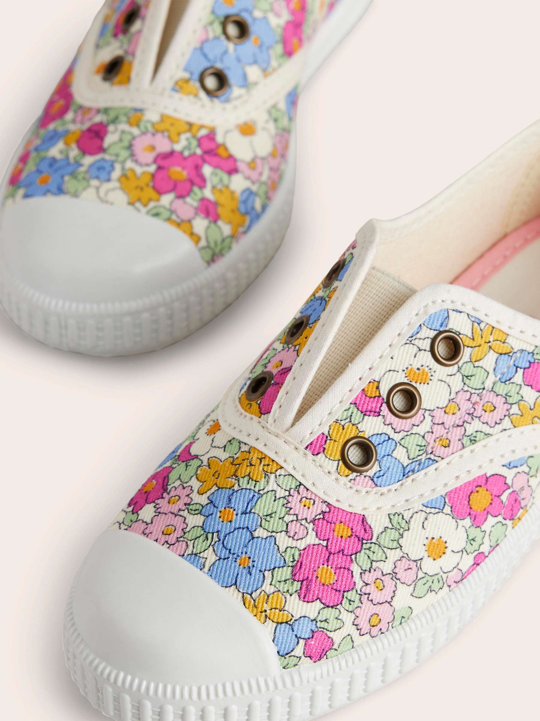 Buy Mini Boden Kids' Canvas Laceless Floral Pull On Plimsolls, Pink Micro Floral Online at johnlewis.com