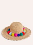 Mini Boden Kids' Pom Pom Trim Straw Hat, Multi