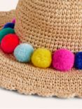 Mini Boden Kids' Pom Pom Trim Straw Hat, Multi
