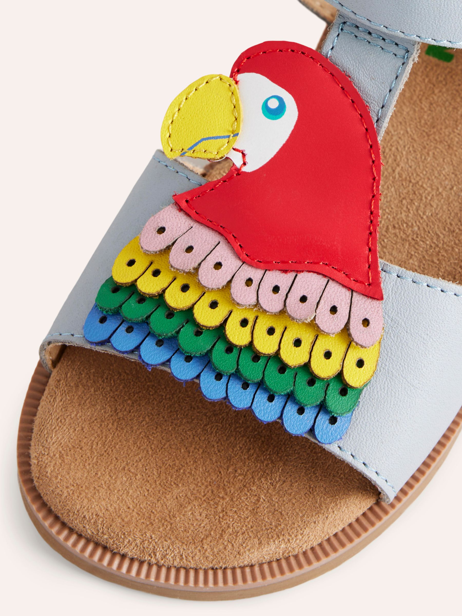 Mini Boden Kids' Fun Parrot Leather Sandals, Blue/Multi, 7 Jnr