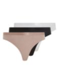 Tommy Hilfiger Cotton Blend Thongs, Pack of 3, Black/Beige/White, Black/Beige/White