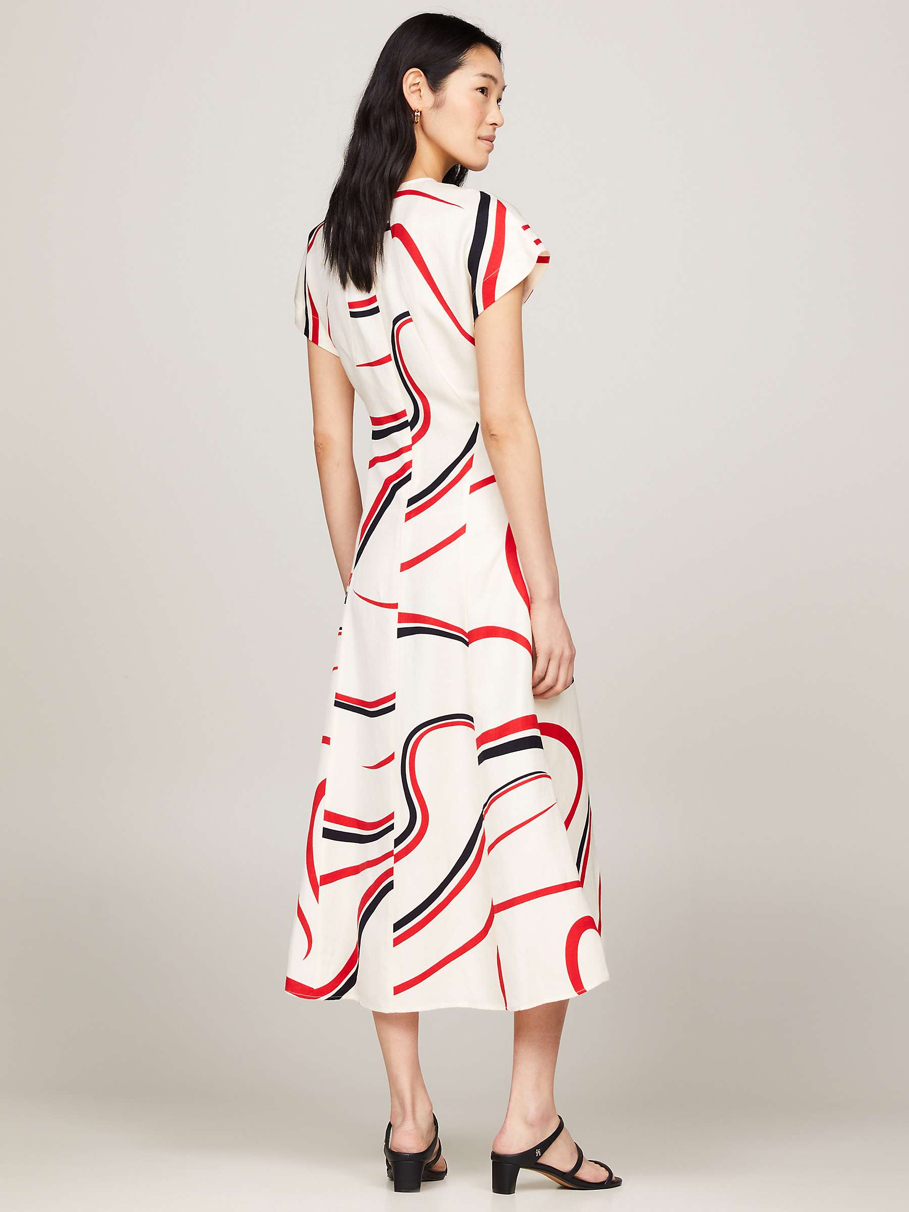 Buy Tommy Hilfiger Ribbon Print Linen Blend Midi Flared Dress, Ecru/Multi Online at johnlewis.com