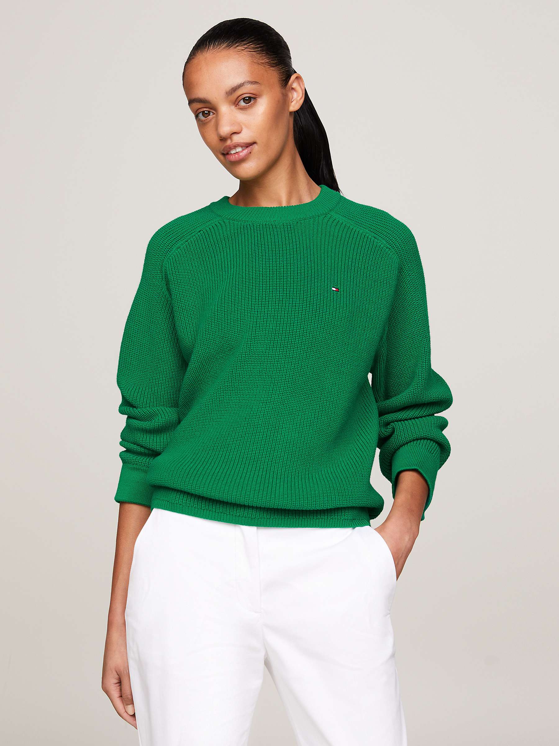 Buy Tommy Hilfiger Rib Knit Crew Neck Jumper, Olympic Green Online at johnlewis.com