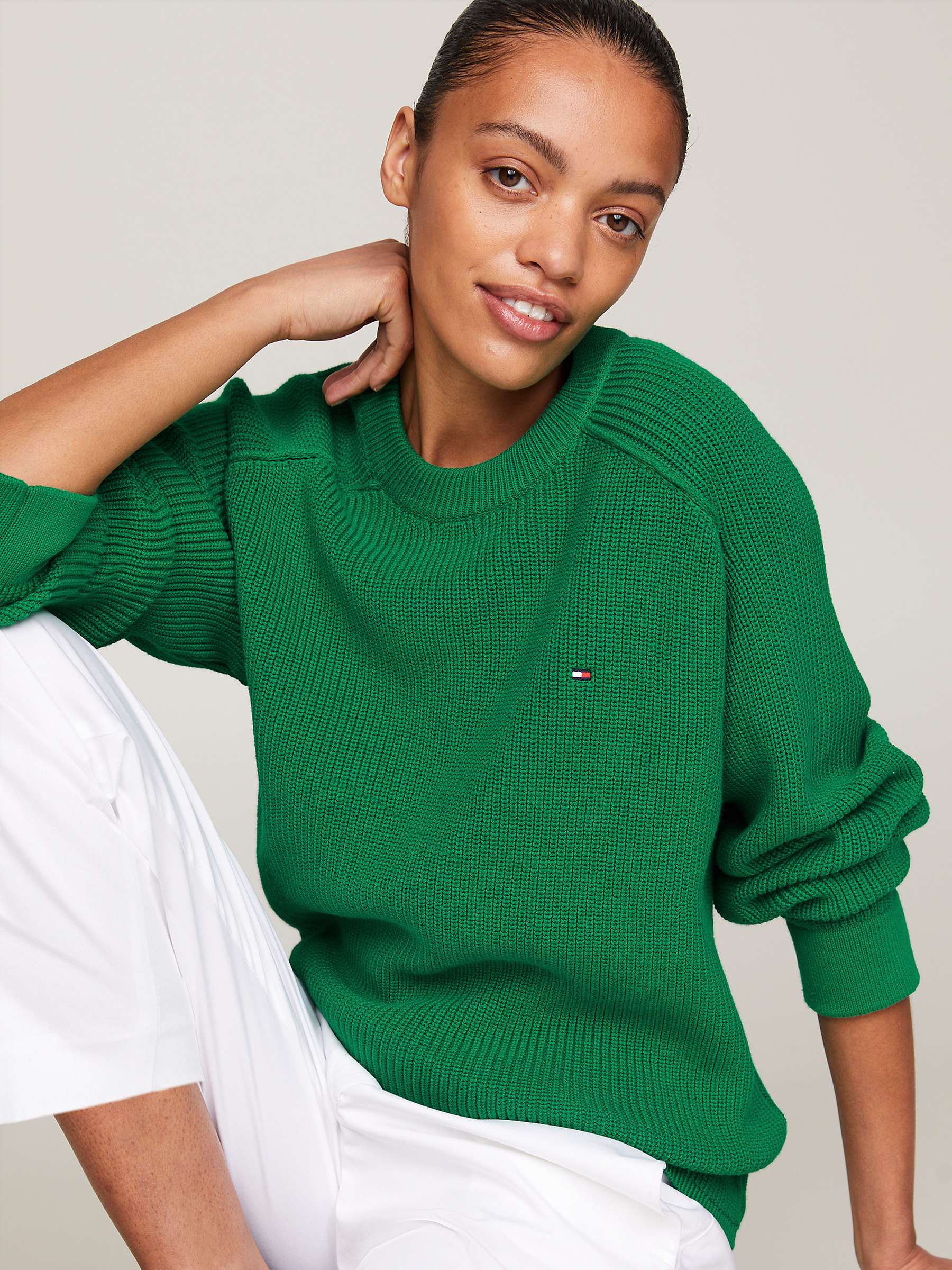 Buy Tommy Hilfiger Rib Knit Crew Neck Jumper, Olympic Green Online at johnlewis.com