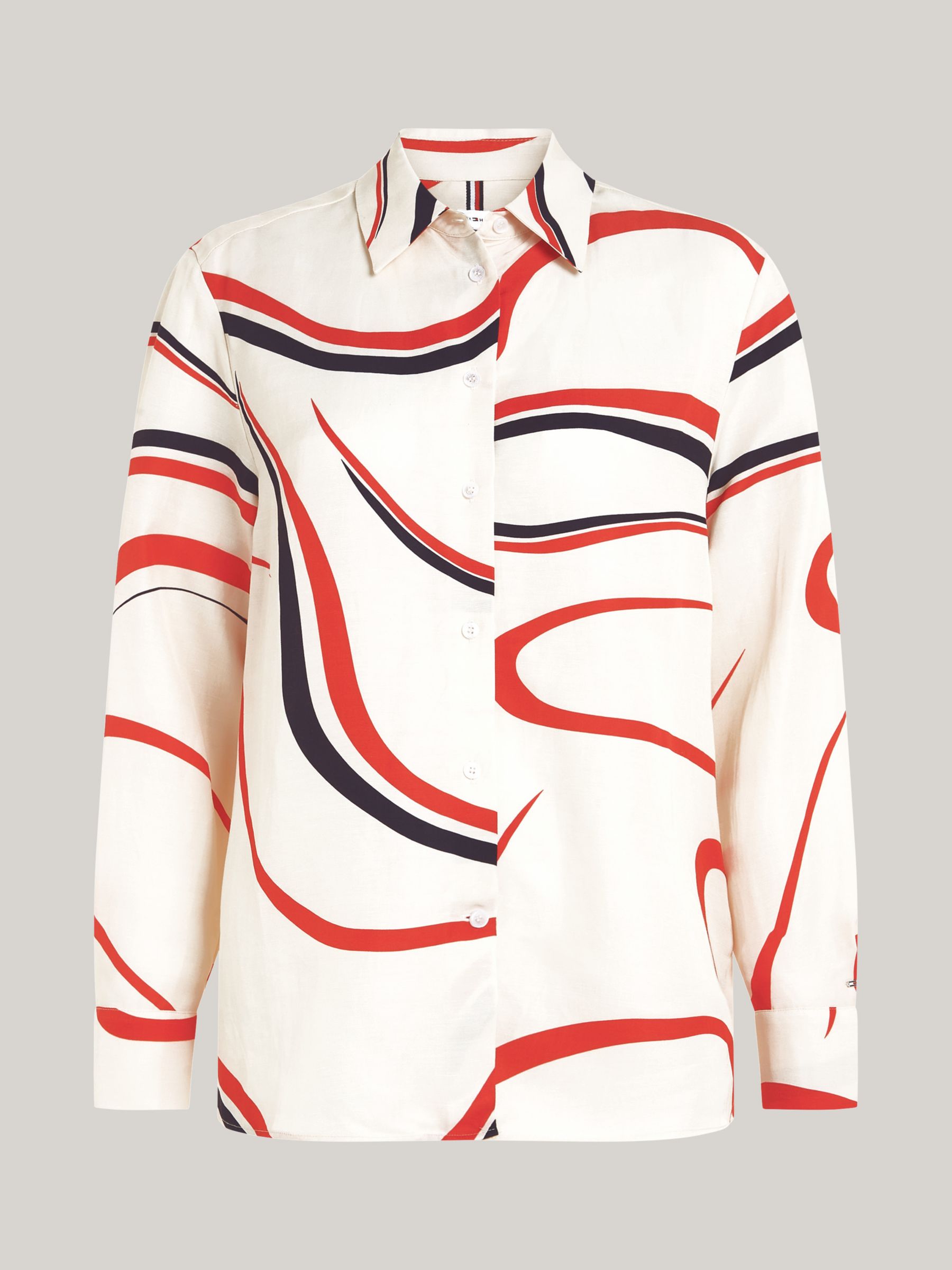 Tommy Hilfiger Relaxed Ribbon Print Linen Blend Shirt, Ecru/Multi, 4