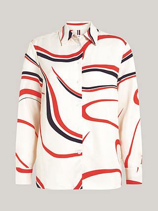 Tommy Hilfiger Relaxed Ribbon Print Linen Blend Shirt, Ecru/Multi