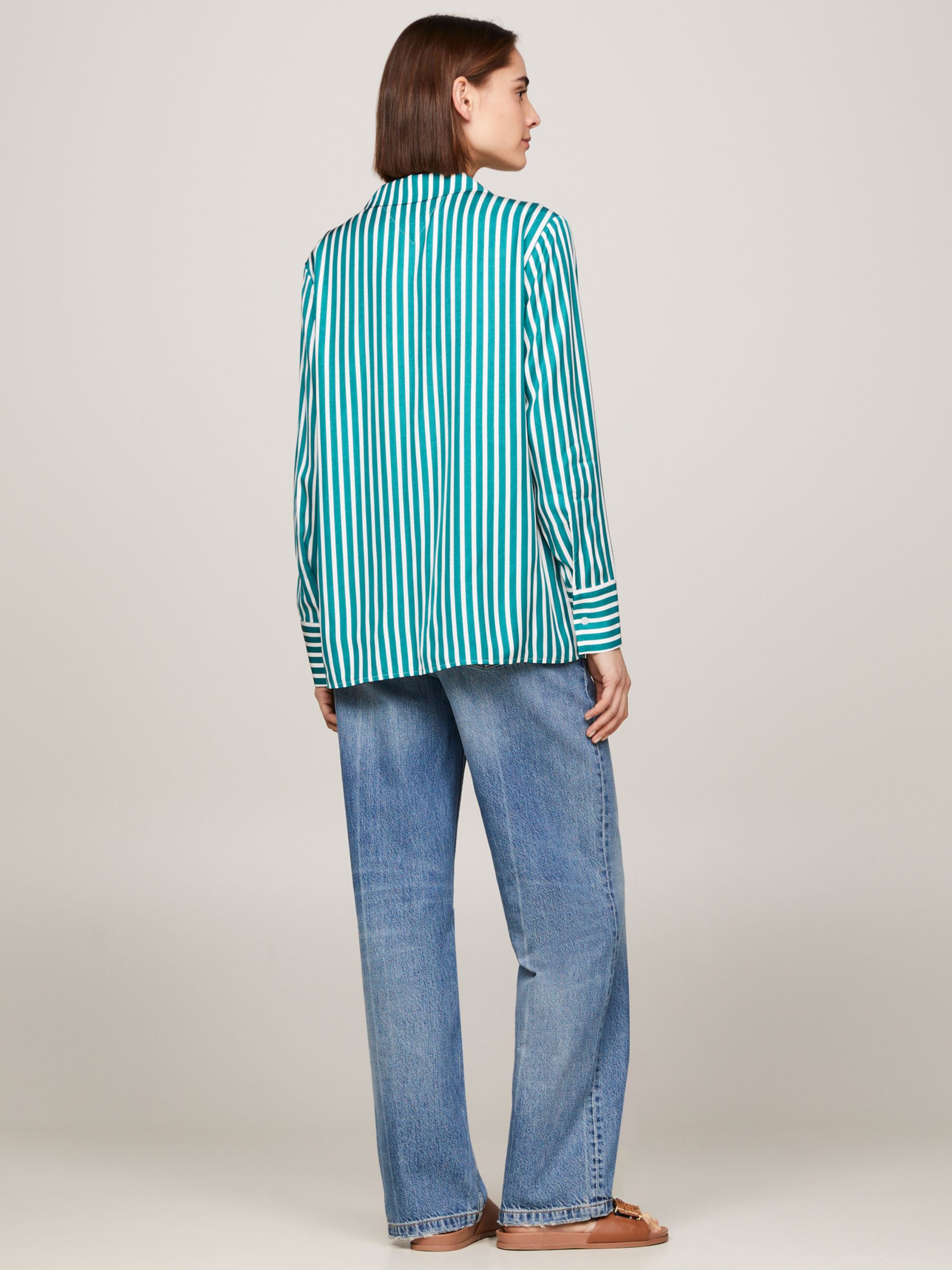 Tommy Hilfiger Striped Satin Shirt, Green/White, 4