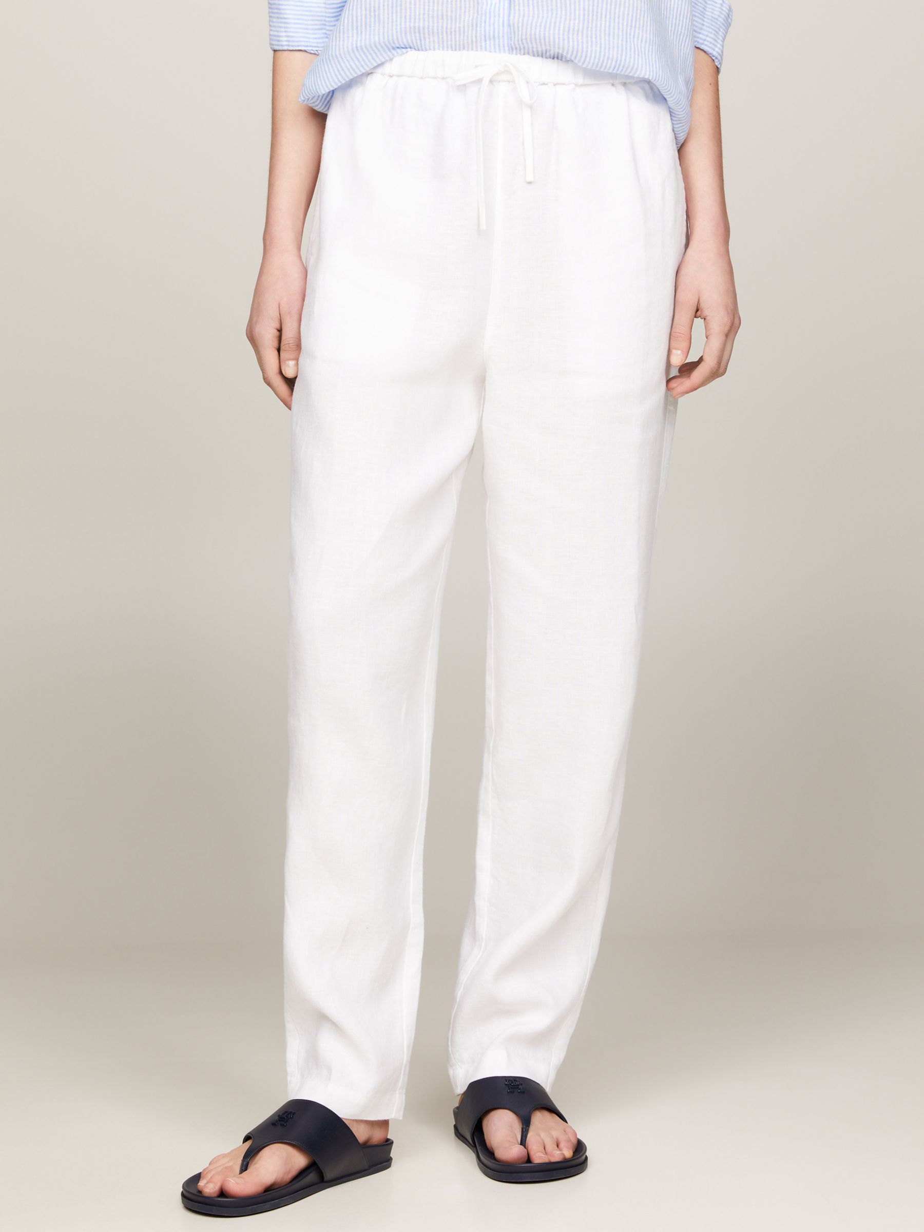 Tommy Hilfiger Linen Blend Drawstring Trousers, Optic White, 4