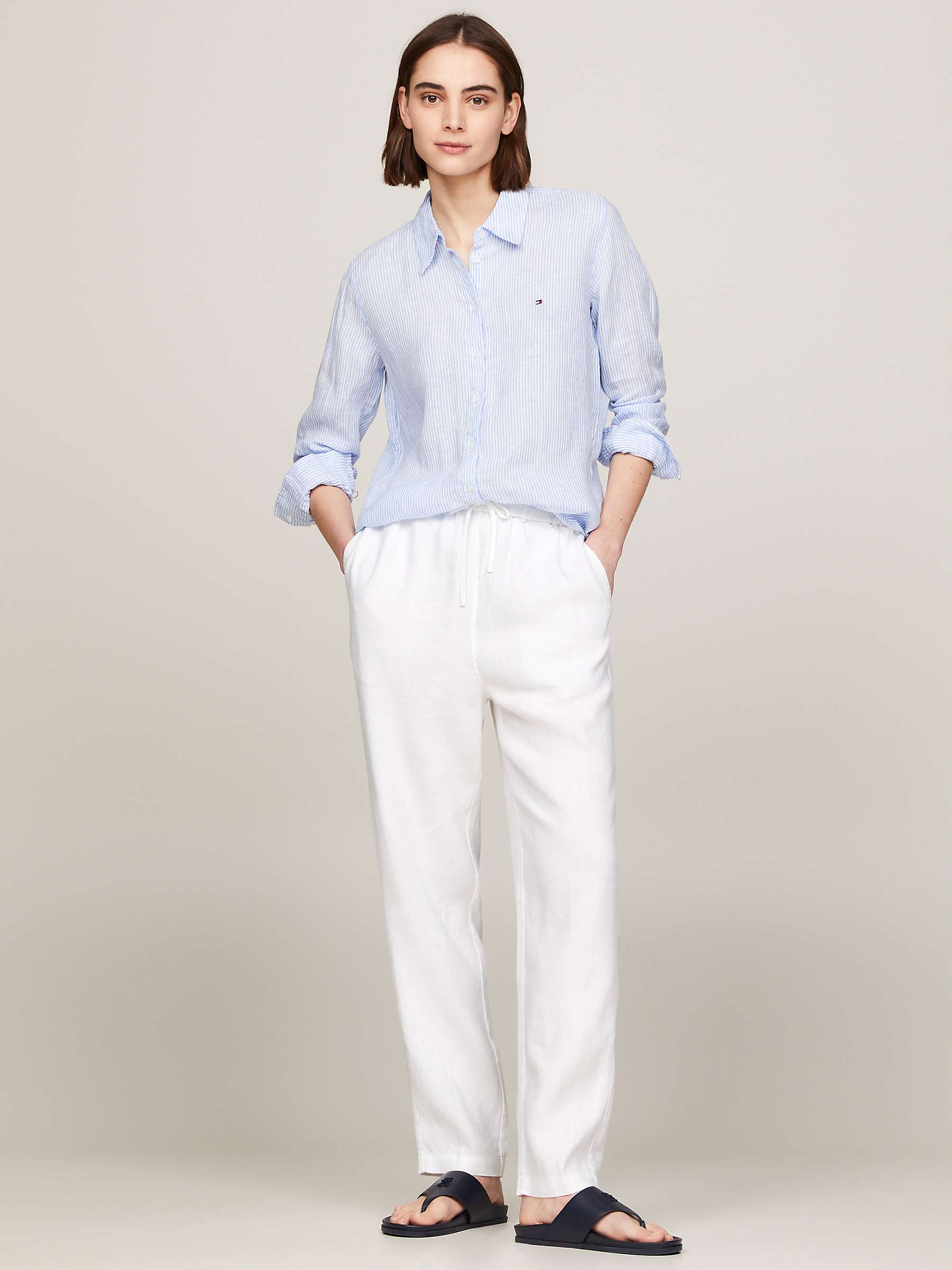 Buy Tommy Hilfiger Linen Blend Drawstring Trousers, Optic White Online at johnlewis.com
