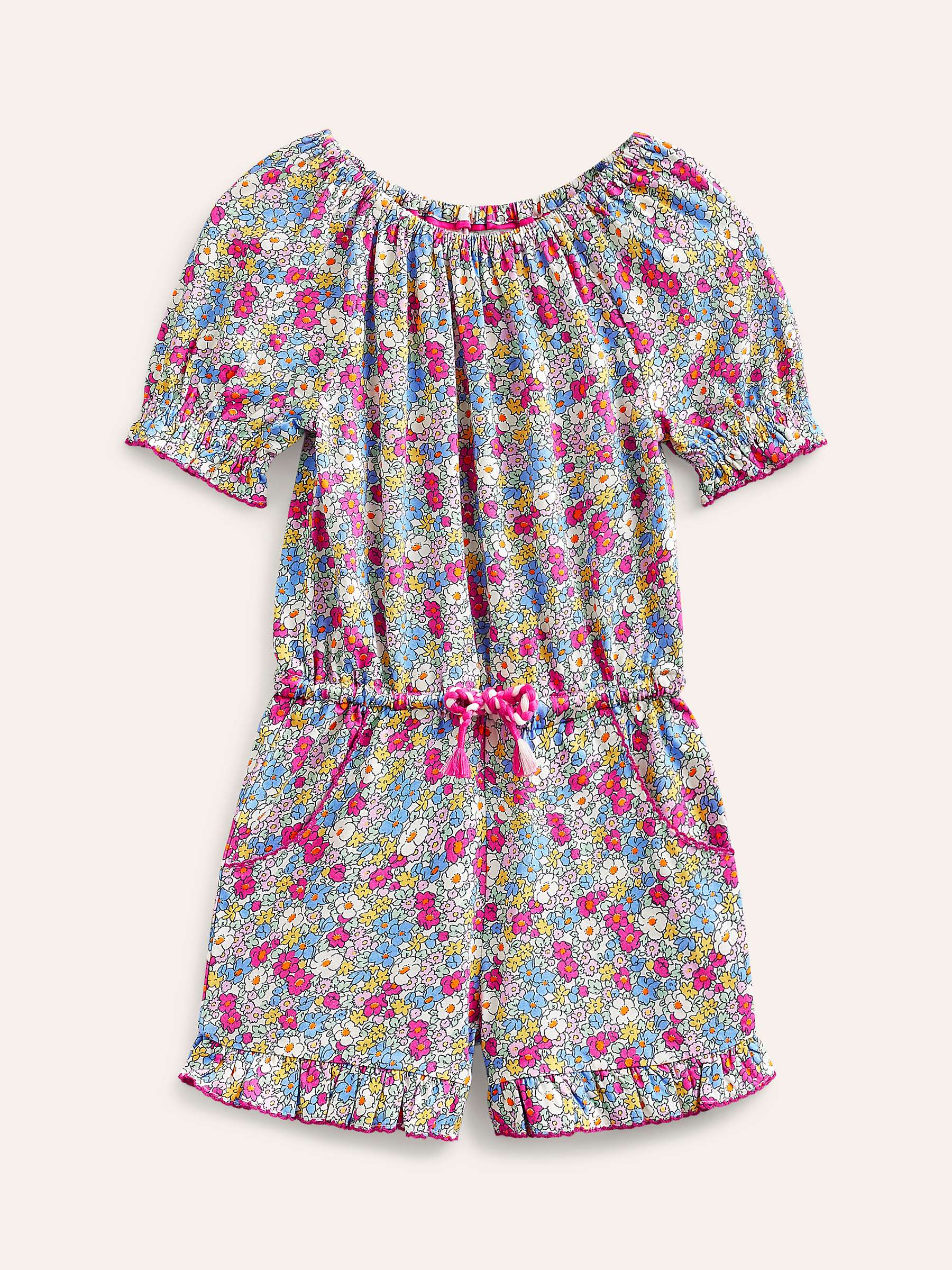 Buy Mini Boden Kids' Nautical Floral Print Jersey Playsuit, Pink/Multi Online at johnlewis.com